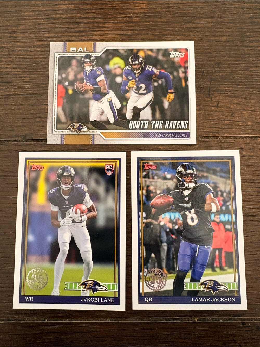 TOPPS BALTIMORE RAVENS 35th Anniversary Flagship Set of 3 Football Trading Cards